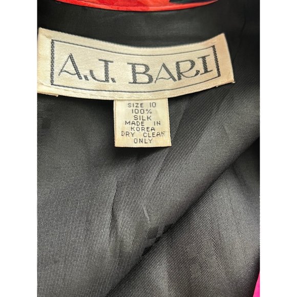 80s AJ Bari Jacquard Peplum Jacket 100% Silk Floral Piping Size 10 Vintage - Picture 9 of 10